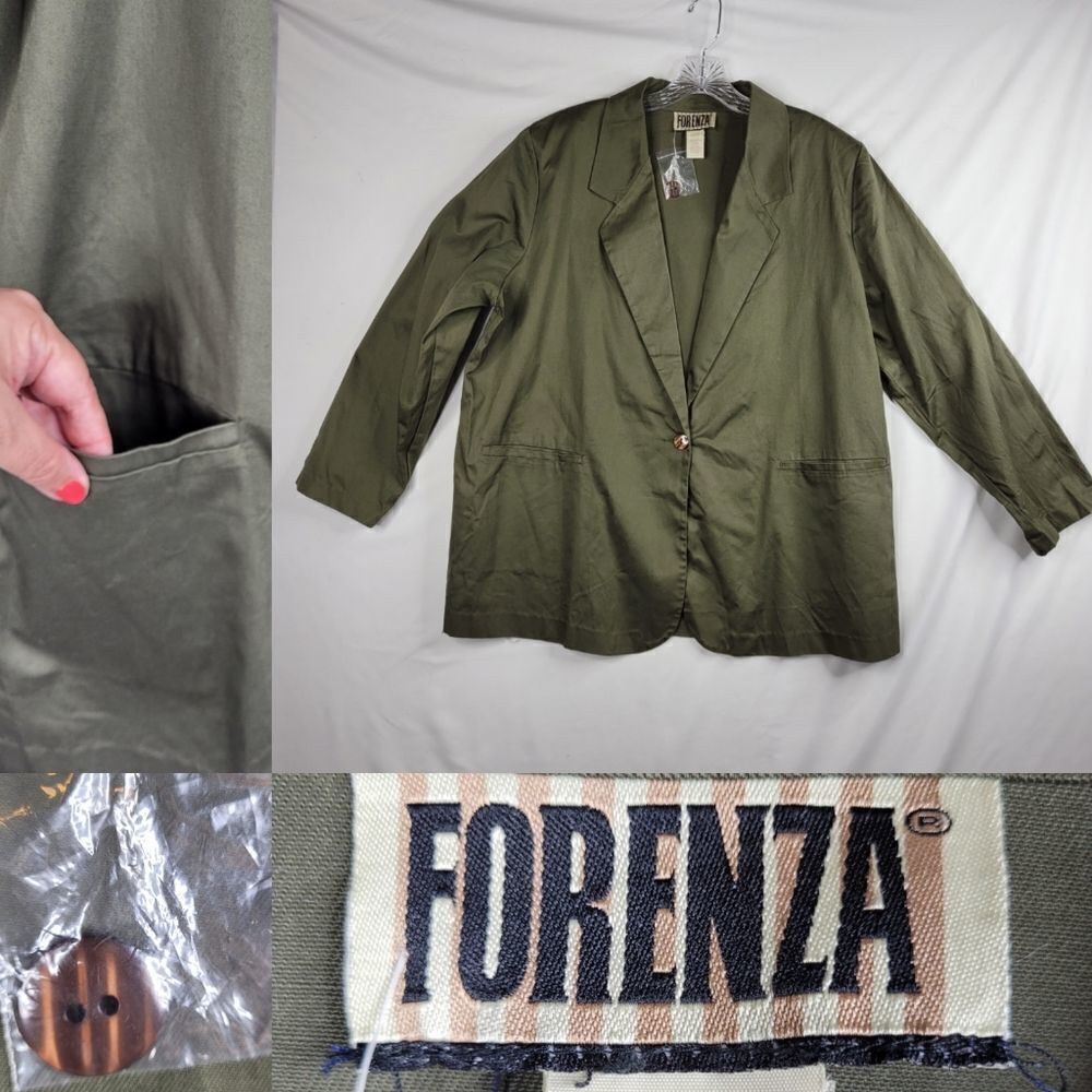 NEW Forenza VINTAGE 22W olive green twill like blazer jacket w pockets 3X 22 NWT